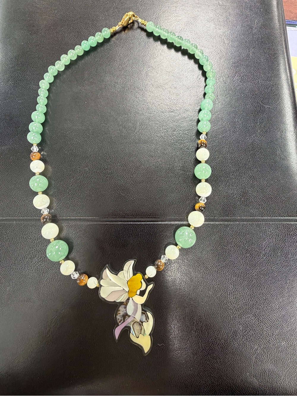 Vintage Lee Sands Beaded Necklace with Abalone Fairy Pendant
